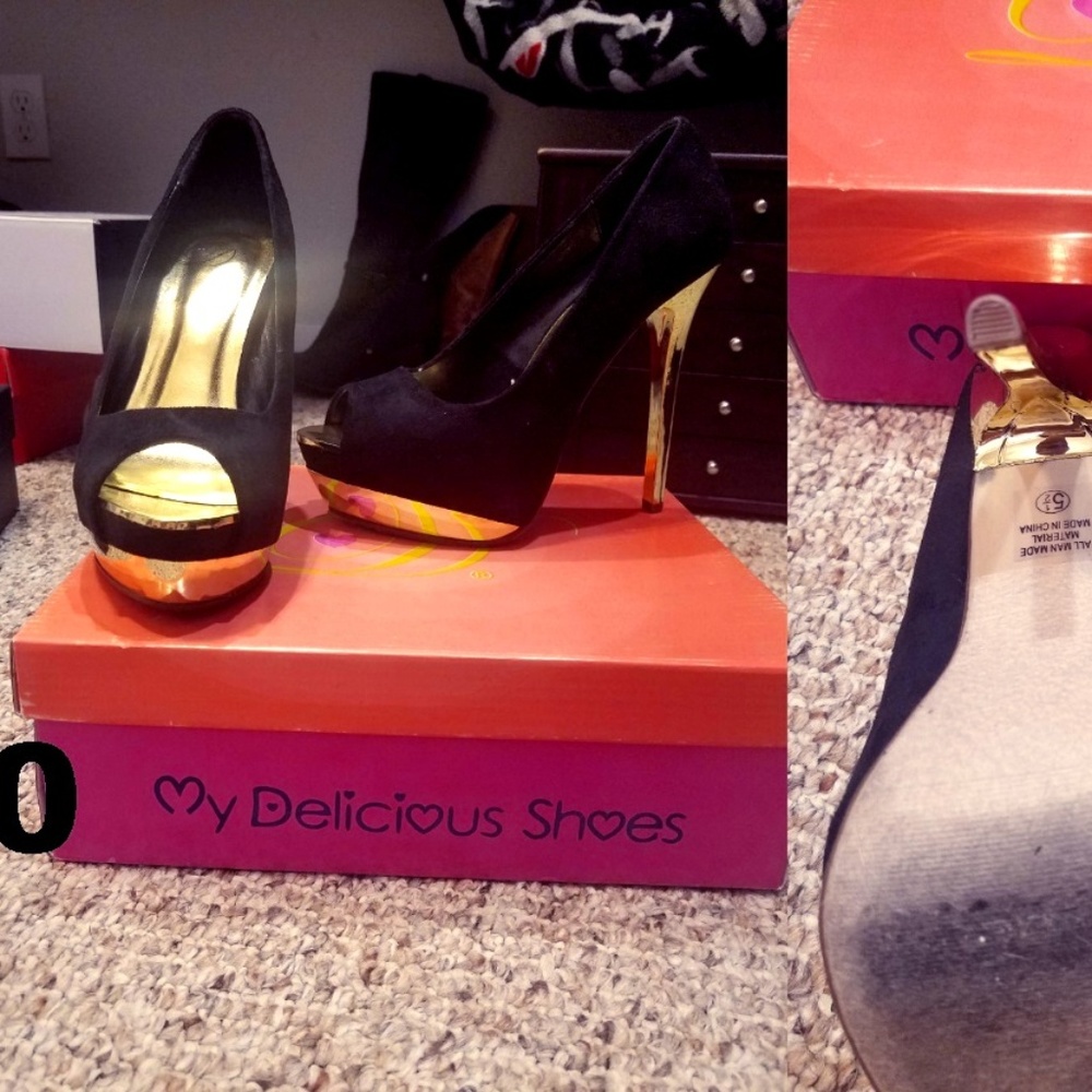 Black and Gold Stiletto Heels by My Delicious